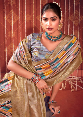 Multicolor Dupion Silk Saree With Blouse Piece - Indian Silk House Agencies