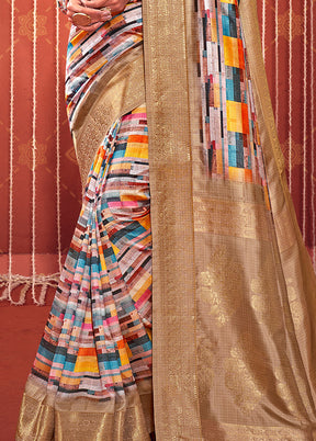 Multicolor Dupion Silk Saree With Blouse Piece - Indian Silk House Agencies