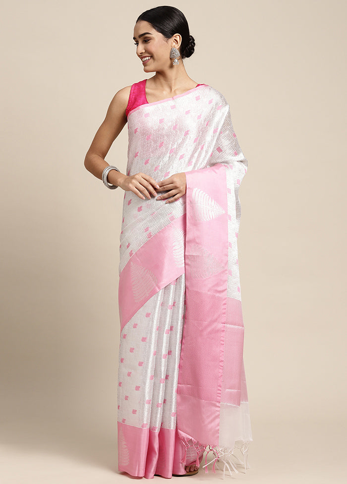 White Dupion Silk Saree With Blouse Piece - Indian Silk House Agencies