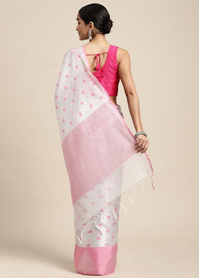 White Dupion Silk Saree With Blouse Piece - Indian Silk House Agencies