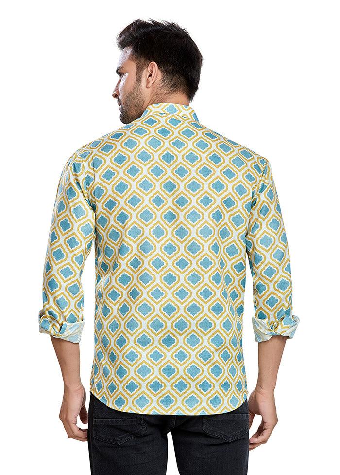 Yellow Printed Cotton Short Kurta VDAC69223 - Indian Silk House Agencies