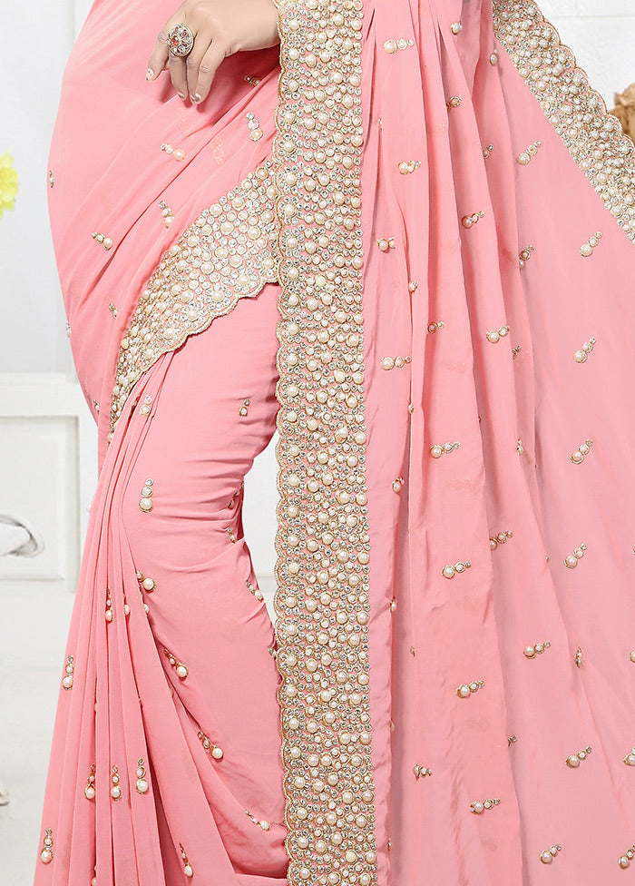 Baby Pink Georgette Saree With Blouse Piece - Indian Silk House Agencies
