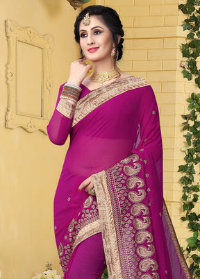 Magenta Pink Georgette Saree With Blouse Piece - Indian Silk House Agencies