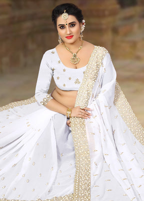 White Georgette Saree With Blouse Piece - Indian Silk House Agencies