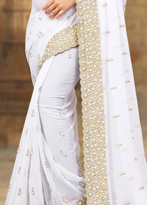 White Georgette Saree With Blouse Piece - Indian Silk House Agencies