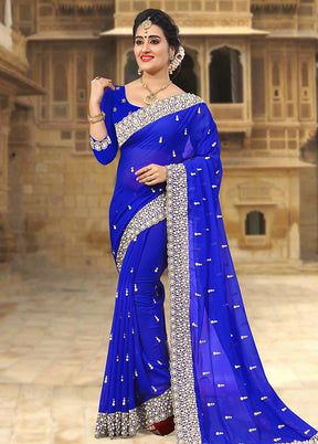 Royal Blue Georgette Saree With Blouse Piece - Indian Silk House Agencies