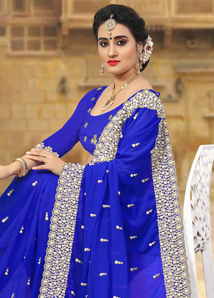 Royal Blue Georgette Saree With Blouse Piece - Indian Silk House Agencies