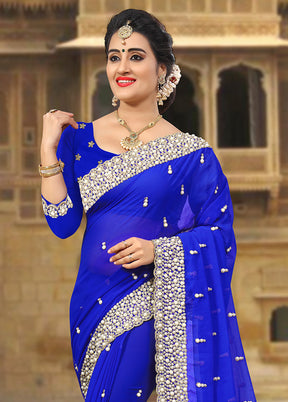 Royal Blue Georgette Saree With Blouse Piece - Indian Silk House Agencies