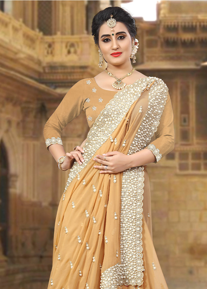 Beige Georgette Saree With Blouse Piece - Indian Silk House Agencies