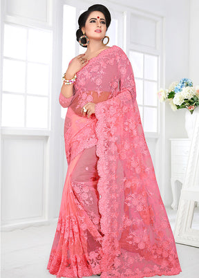 Pink Organza Saree With Blouse Piece - Indian Silk House Agencies