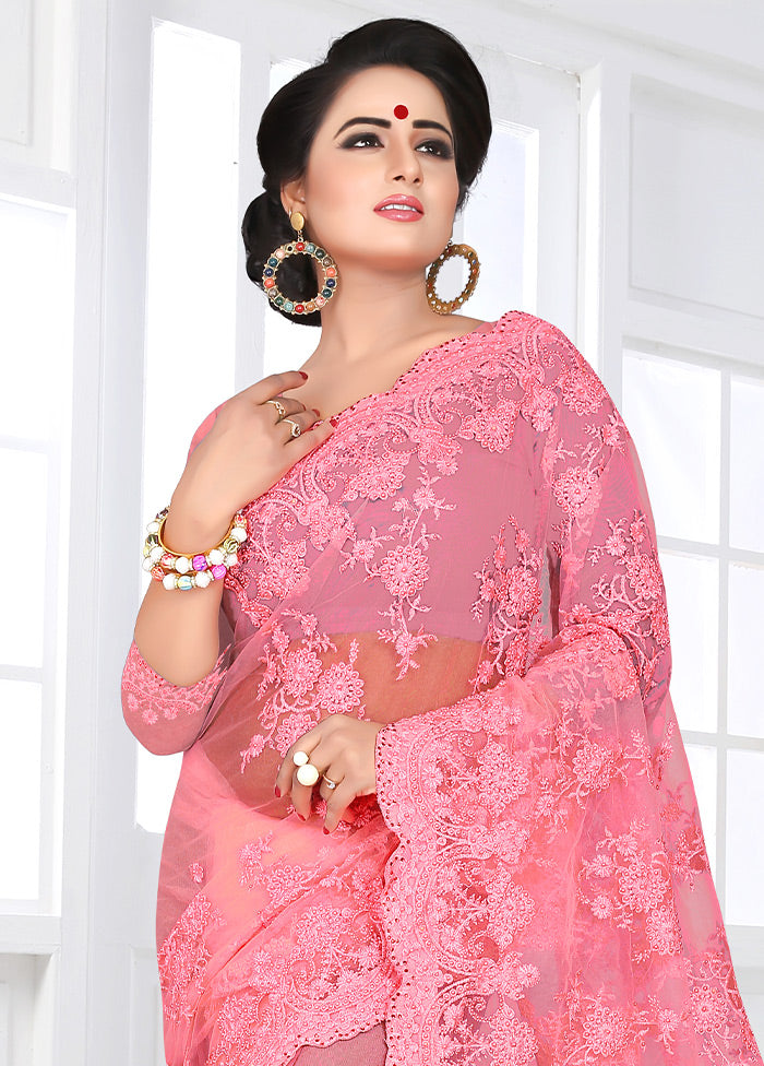 Pink Organza Saree With Blouse Piece - Indian Silk House Agencies