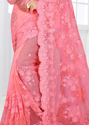 Pink Organza Saree With Blouse Piece - Indian Silk House Agencies