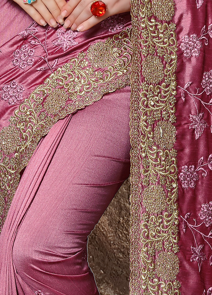Dark Pink Dupion Silk Saree With Blouse Piece - Indian Silk House Agencies