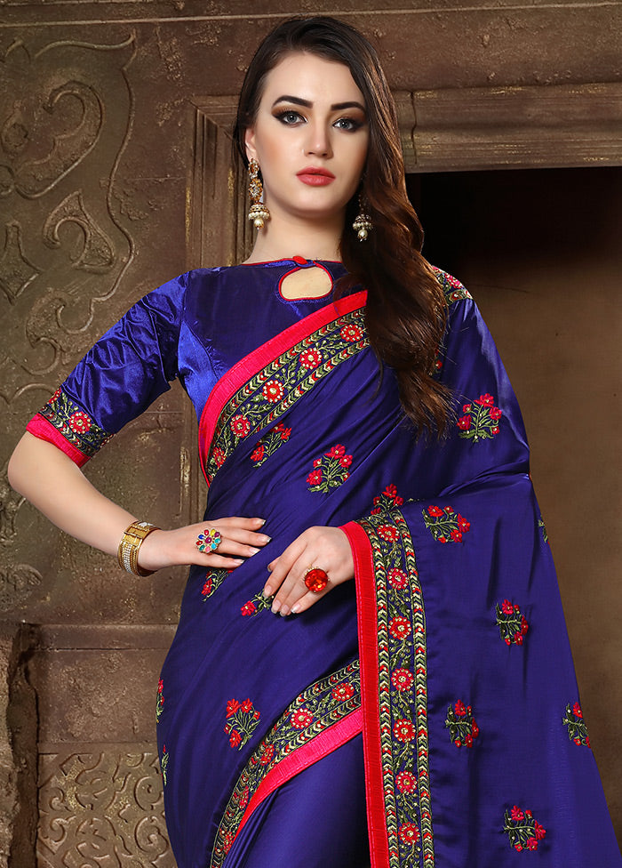 Royal Blue Dupion Silk Saree With Blouse Piece - Indian Silk House Agencies