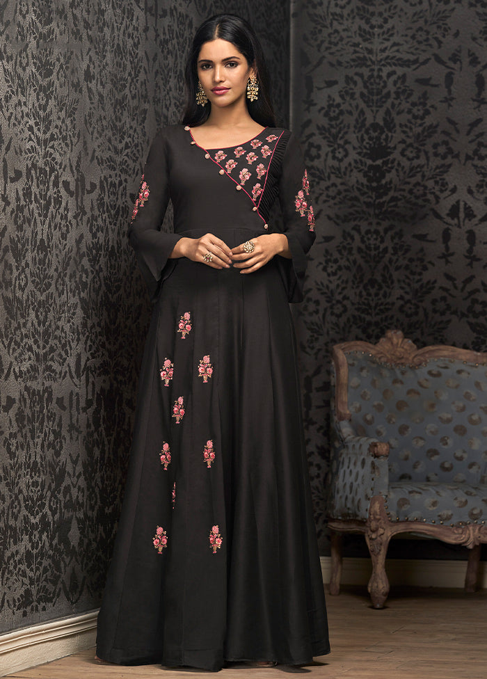 Black Readymade Silk Gown - Indian Silk House Agencies