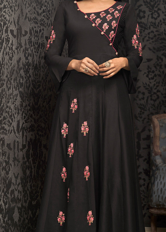 Black Readymade Silk Gown - Indian Silk House Agencies