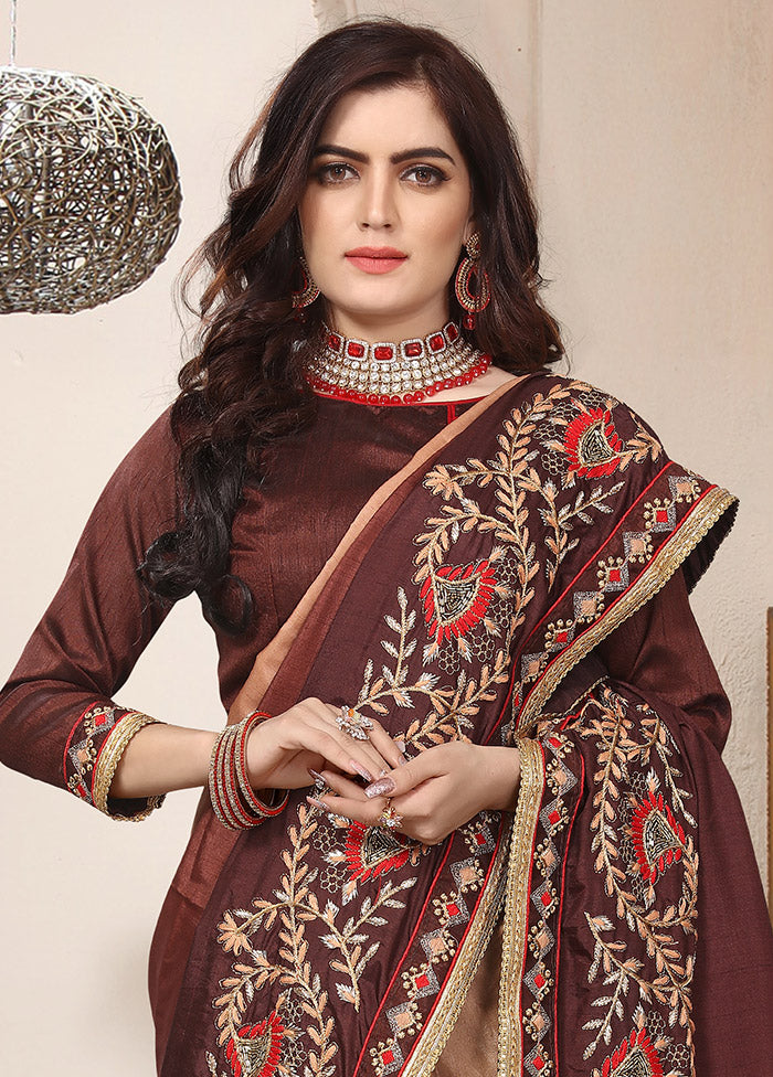 Beige Dupion Silk Saree With Blouse Piece - Indian Silk House Agencies