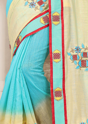 Sky Blue Cotton Saree With Blouse Piece - Indian Silk House Agencies