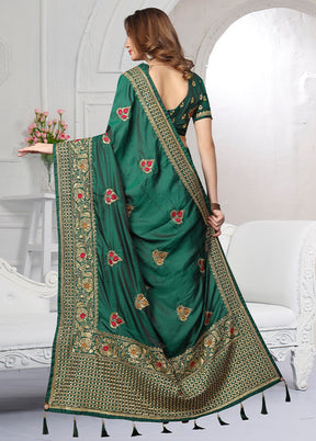 Pine Green Dupion Silk Saree With Blouse Piece - Indian Silk House Agencies