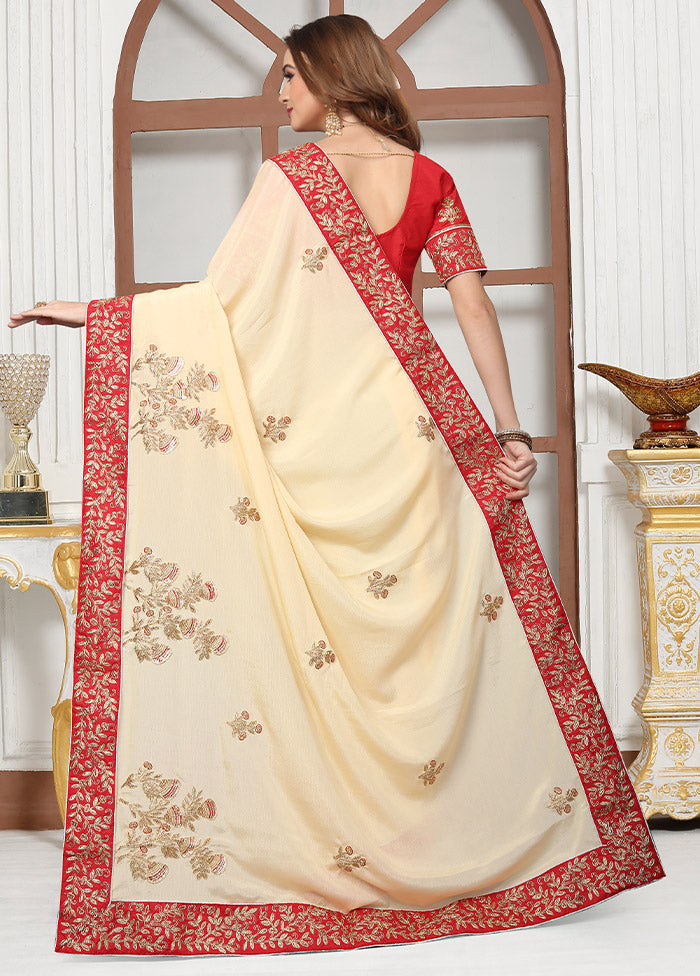 Cream Chiffon Silk Saree With Blouse Piece - Indian Silk House Agencies