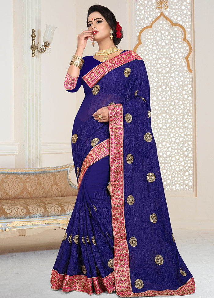 Royal Blue Georgette Saree With Blouse Piece - Indian Silk House Agencies
