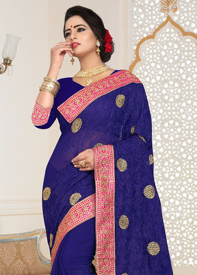 Royal Blue Georgette Saree With Blouse Piece - Indian Silk House Agencies