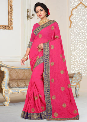 Dark Pink Georgette Saree With Blouse Piece - Indian Silk House Agencies