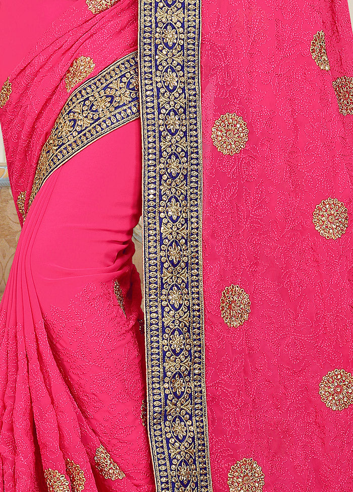 Dark Pink Georgette Saree With Blouse Piece - Indian Silk House Agencies