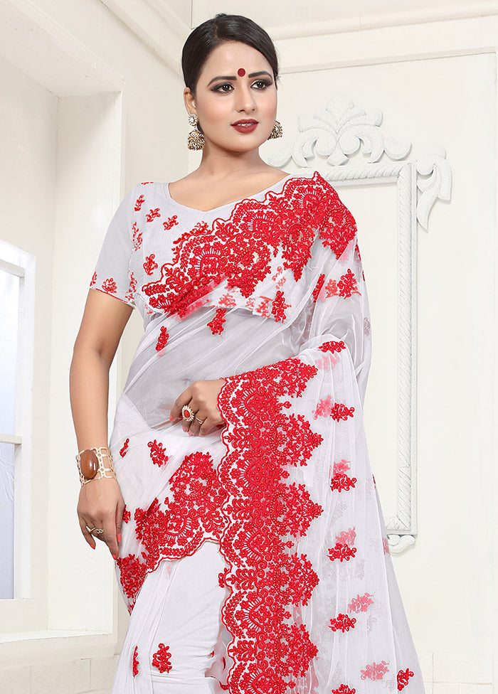 White Organza Saree With Blouse Piece - Indian Silk House Agencies