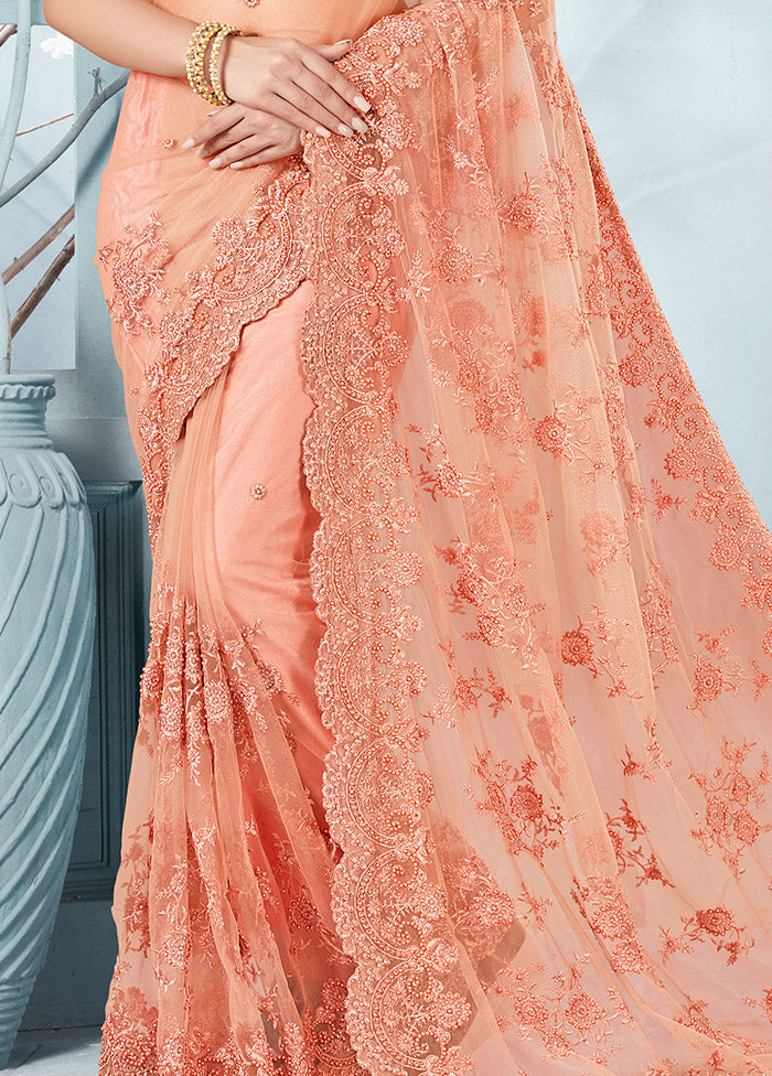 Peach Organza Saree With Blouse Piece - Indian Silk House Agencies