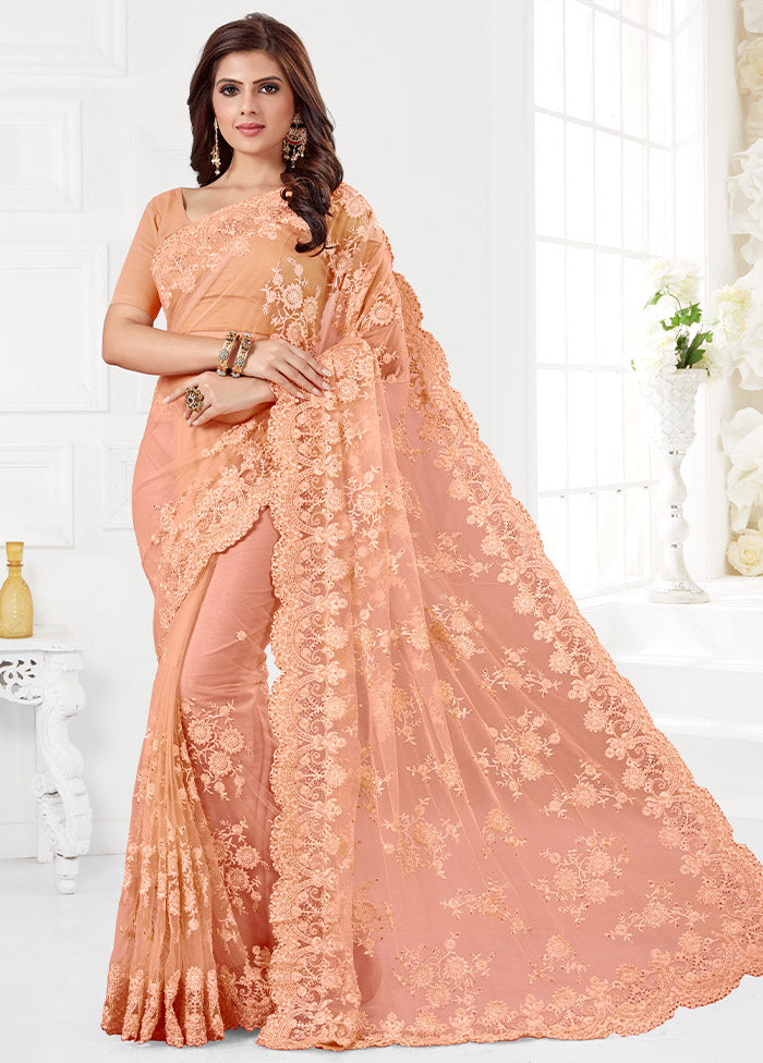 Peach Organza Saree With Blouse Piece - Indian Silk House Agencies