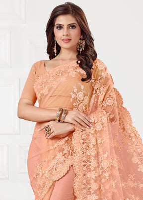 Peach Organza Saree With Blouse Piece - Indian Silk House Agencies