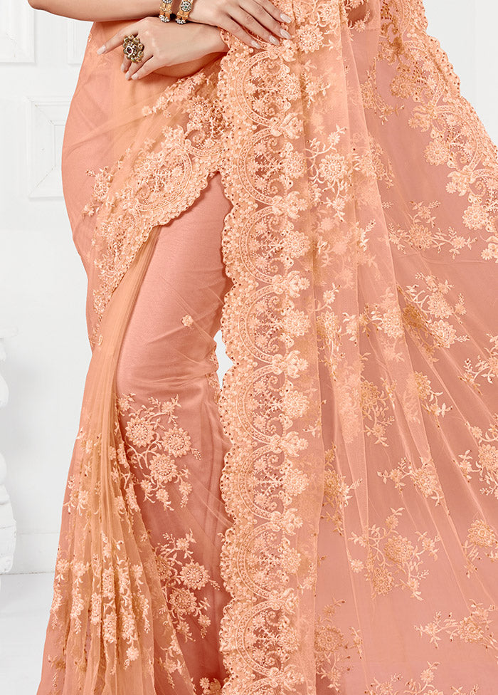 Peach Organza Saree With Blouse Piece - Indian Silk House Agencies