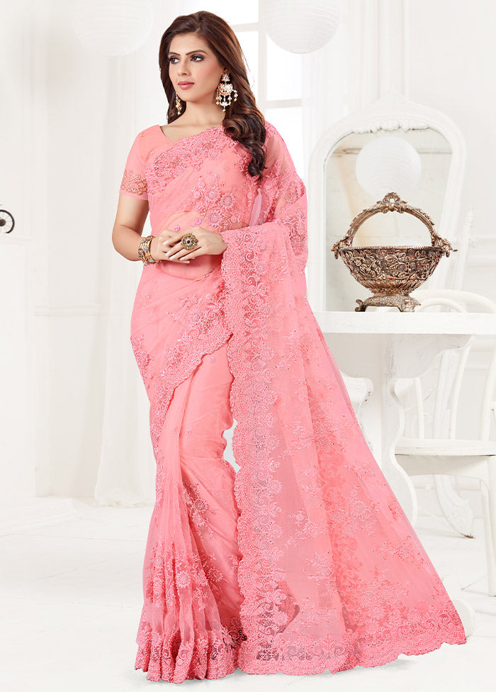 Pink Organza Saree With Blouse Piece - Indian Silk House Agencies