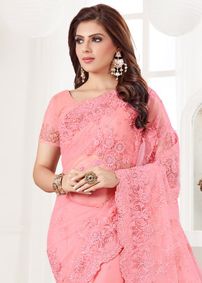 Pink Organza Saree With Blouse Piece - Indian Silk House Agencies