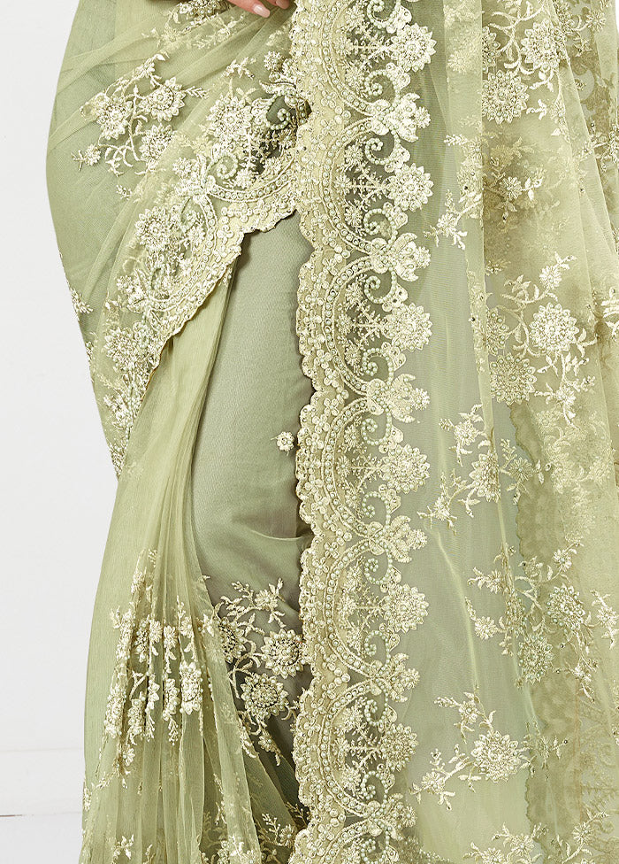 Mint Green Organza Saree With Blouse Piece - Indian Silk House Agencies