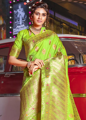 Parrot Green Dupion Silk Saree With Blouse Piece - Indian Silk House Agencies