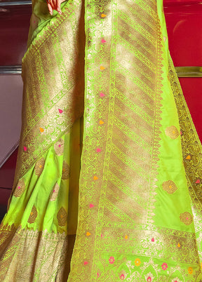 Parrot Green Dupion Silk Saree With Blouse Piece - Indian Silk House Agencies