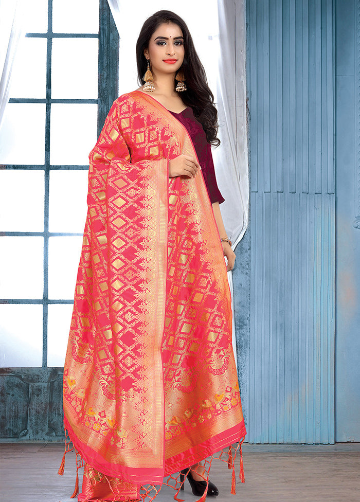 Old Rose Pink Banarasi Art Silk Dupatta - Indian Silk House Agencies