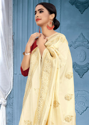 Cream Banarasi Art Silk Dupatta - Indian Silk House Agencies