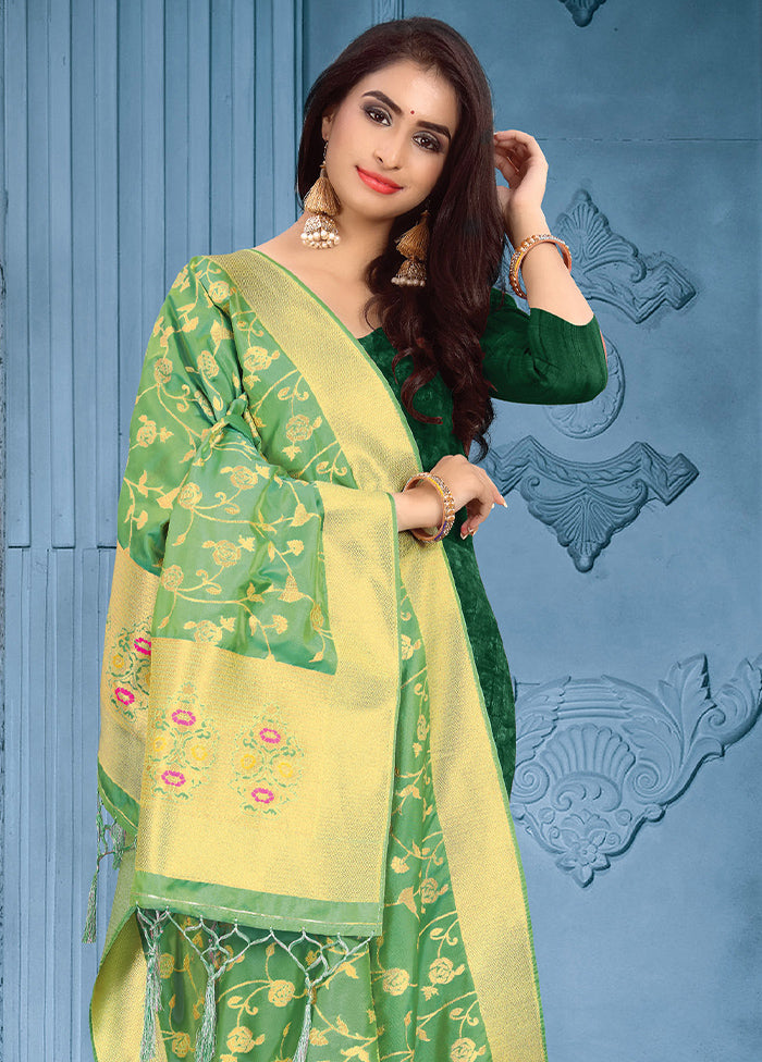 Green Banarasi Art Silk Dupatta - Indian Silk House Agencies