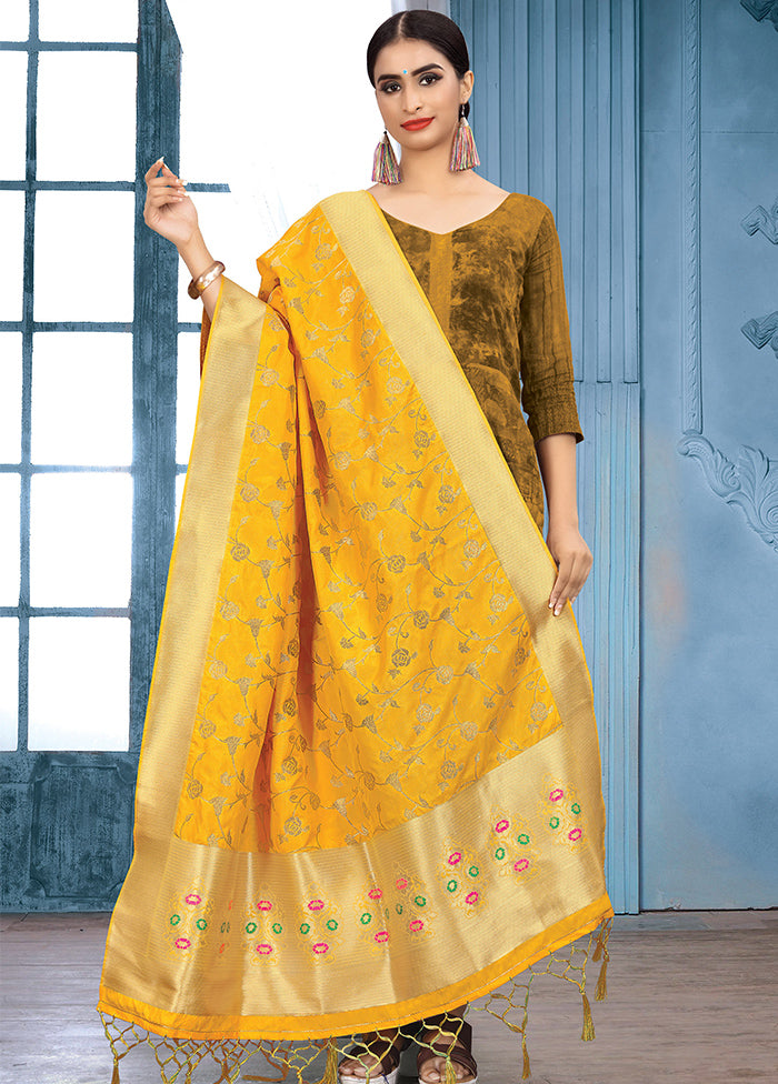 Yellow Banarasi Art Silk Dupatta - Indian Silk House Agencies