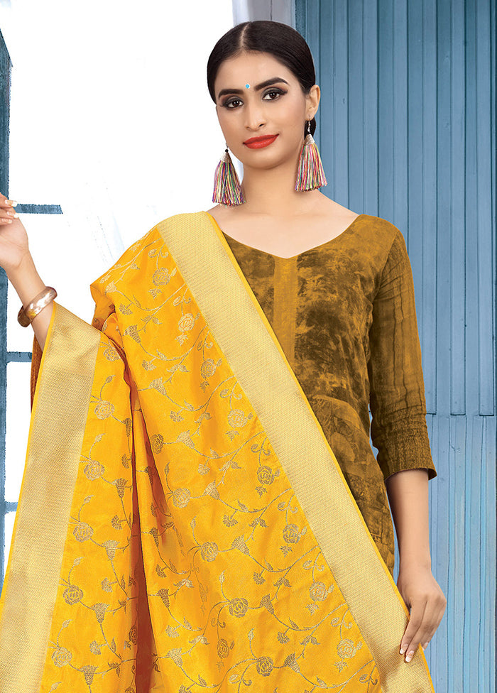 Yellow Banarasi Art Silk Dupatta - Indian Silk House Agencies