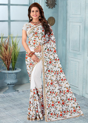 White Georgette Saree With Blouse Piece - Indian Silk House Agencies