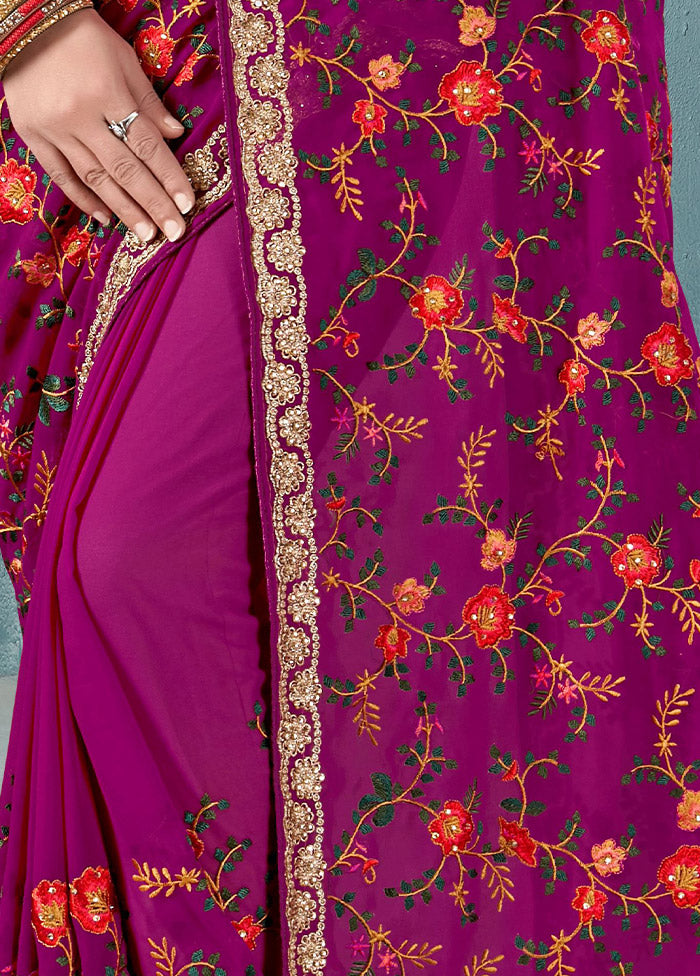 Magenta Pink Georgette Saree With Blouse Piece - Indian Silk House Agencies