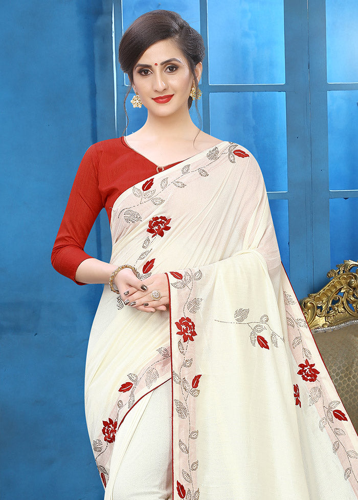 White Dupion Silk Saree With Blouse Piece - Indian Silk House Agencies