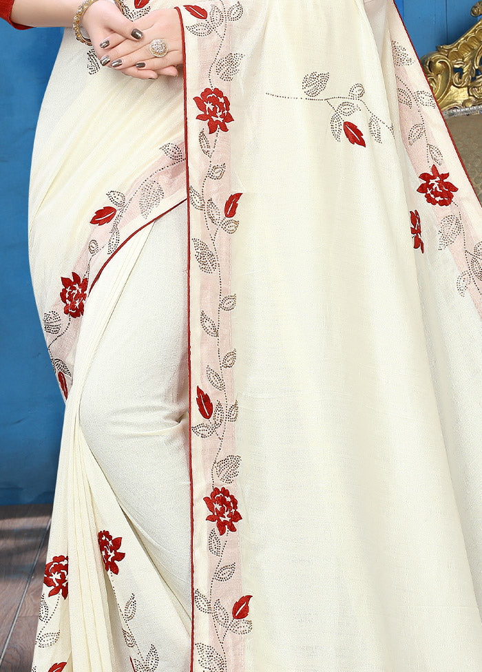 White Dupion Silk Saree With Blouse Piece - Indian Silk House Agencies