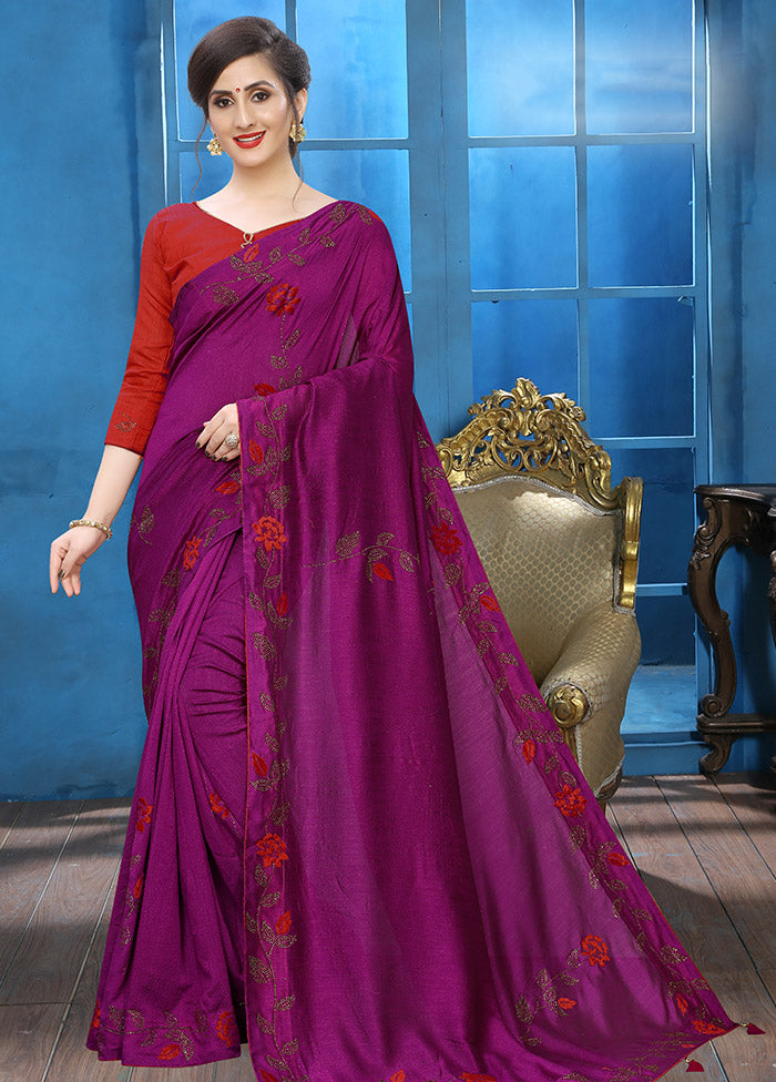 Magenta Pink Dupion Silk Saree With Blouse Piece - Indian Silk House Agencies
