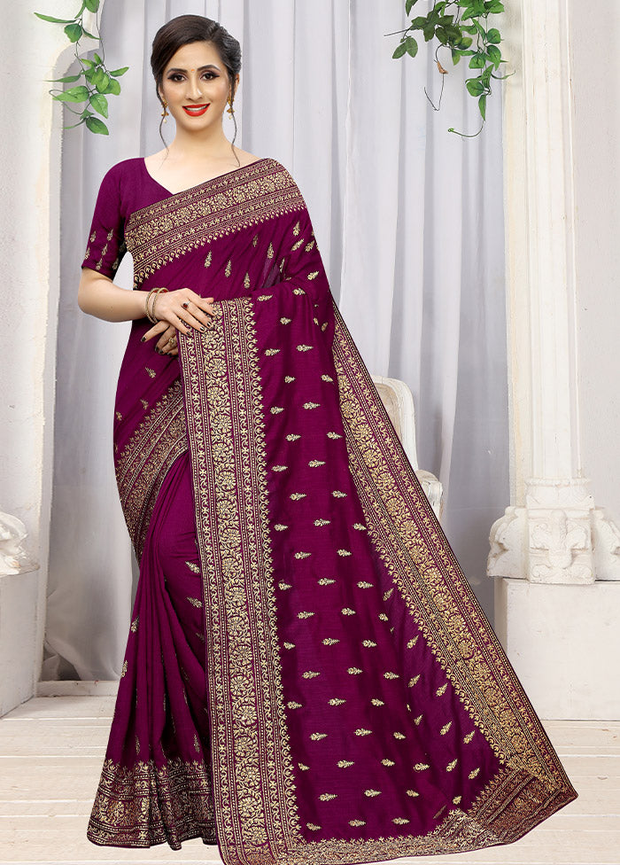 Wine Dupion Silk Saree With Blouse Piece - Indian Silk House Agencies