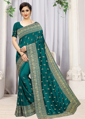 Turquoise Blue Dupion Silk Saree With Blouse Piece - Indian Silk House Agencies